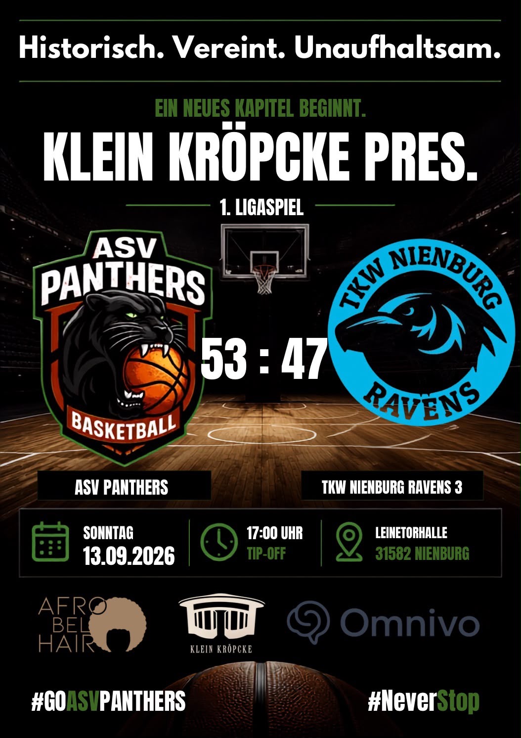 Erster Ligasieg der ASV Panthers: 53:47 gegen TKW Nienburg Ravens 3 am 13. September 2026